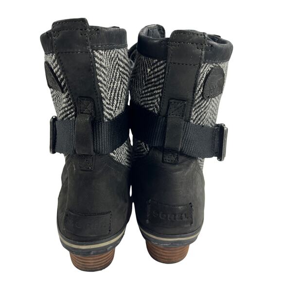 Sorel Slimboot Lace Herringbone Waterproof Boot Black Gray Stacked Heel Size 9 - Picture 6 of 12